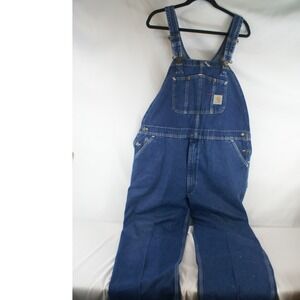 Carhartt R07 DST Mens Denim Bib Overalls Blue 44x30 Workwear Utility Distressed